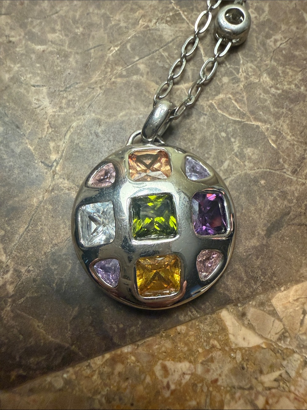 Multi-Color Gemstone Silver Pendant Necklace